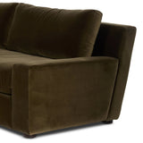 Featuring Yelena Surrey Olive 3-Piece Sectional by Four Hands at Amethyst Home. Add a hint of modern to your space with the streamlined silhouette and dramatic side profile of this track arm sectional. Designed with subtle tapering seen from the side and inviting bench-style seating. Crafted with extra plush foam cushions and S-spring suspension.Overall Dim. Amethyst Home provides interior design, new home construction design consulting, vintage area rugs, and lighting in the Nashville metro area.