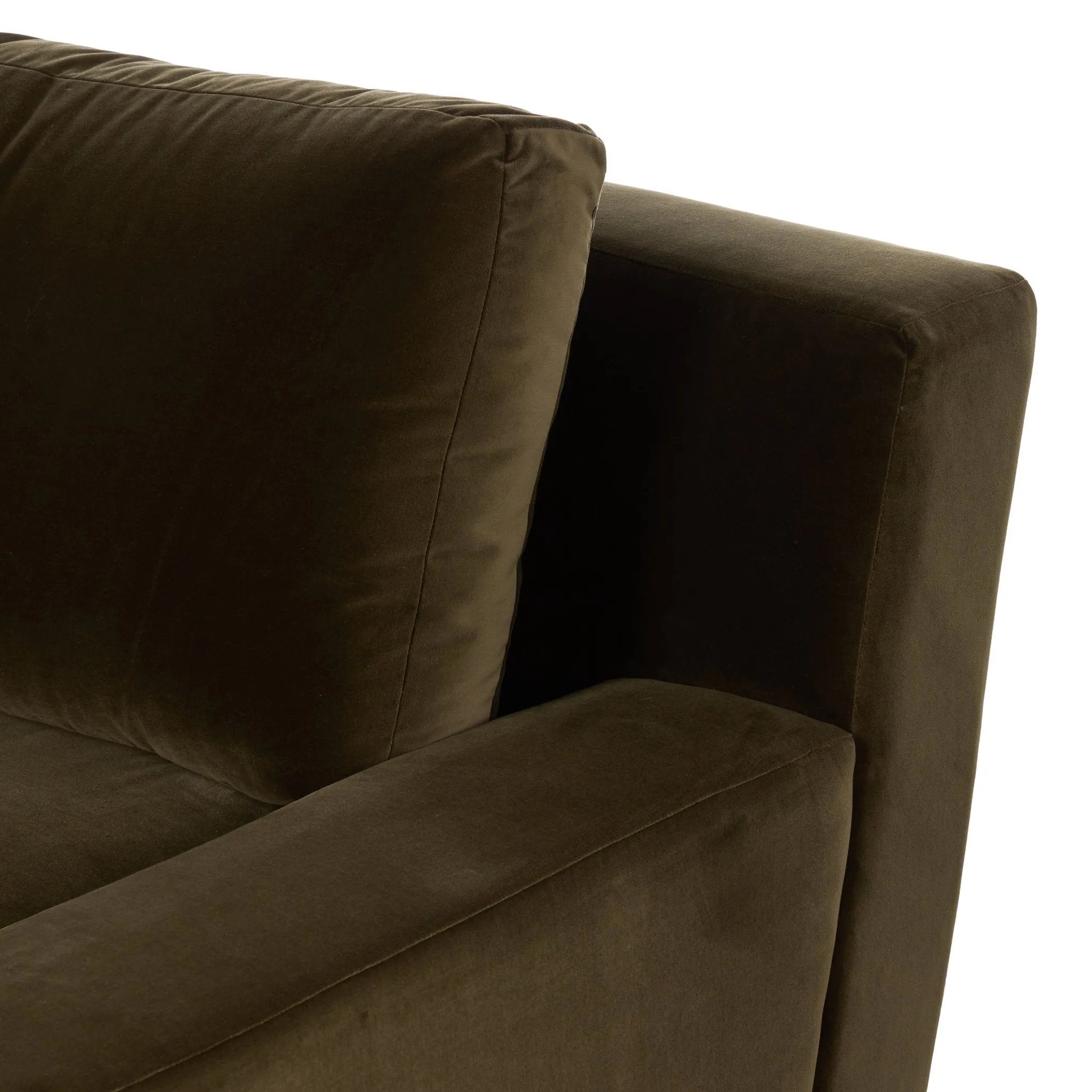 Featuring Yelena Surrey Olive 3-Piece Sectional by Four Hands at Amethyst Home. Add a hint of modern to your space with the streamlined silhouette and dramatic side profile of this track arm sectional. Designed with subtle tapering seen from the side and inviting bench-style seating. Crafted with extra plush foam cushions and S-spring suspension.Overall Dimen. Amethyst Home provides interior design, new home construction design consulting, vintage area rugs, and lighting in the Seattle metro area.