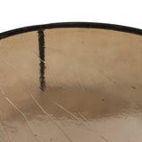 Smoky brown glass-topped table with slim, tapered matte black metal frames for a sleek, modern look. Part of a nesting set, c