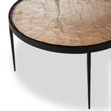 Smoky brown glass-topped table with slim, tapered matte black metal frames for a sleek, modern look. Part of a nesting set, can be used alone or paired with its smaller counterpart.Collection: Marlo Amethyst Home provides interior design, new home construction design consulting, vintage area rugs, and lighting in the Kansas City metro area.