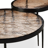 Smoky brown glass tops with slim, tapered matte black metal frames in a sleek, contemporary design. Available as a nesting set or standalone tables.Collection: Marlo Amethyst Home provides interior design, new home construction design consulting, vintage area rugs, and lighting in the Tampa metro area.