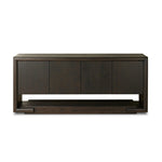 Store favorite table linens and serveware in an oak sideboard with a unique float-like appearance. A thick base doubles as bonus shelving, with inserted waterfall framing lifting up the full case. Finished in a smoked black to showcase gorgeous wood character. Amethyst Home provides interior design, new home construction design consulting, vintage area rugs, and lighting in the Portland metro area.