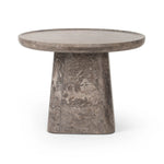 Featuring Zane Warm Grey Marble End Table by Four Hands at Amethyst Home. Ground your living space with a rounded end table of grey-finished marble. With thoughtful design touches like bullnose edging and a tray-style top, this table's detailing crafts an elevated artisan look that's sure to spark conversation. Overall Dimensions: 24.50"w x 24.50"d x 18. Amethyst Home provides interior design, new home construction design consulting, vintage area rugs, and lighting in the Newport Beach metro area.