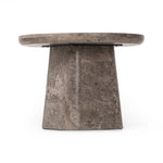 Featuring Zane Warm Grey Marble End Table by Four Hands at Amethyst Home. Ground your living space with a rounded end table of grey-finished marble. With thoughtful design touches like bullnose edging and a tray-style top, this table's detailing crafts an elevated artisan look that's sure to spark conversation. Overall Dimensions: 24.50"w x 24.50"d x 18.00". Amethyst Home provides interior design, new home construction design consulting, vintage area rugs, and lighting in the Park City metro area.