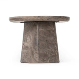 Featuring Zane Warm Grey Marble End Table by Four Hands at Amethyst Home. Ground your living space with a rounded end table of grey-finished marble. With thoughtful design touches like bullnose edging and a tray-style top, this table's detailing crafts an elevated artisan look that's sure to spark conversation. Overall Dimensions: 24.50"w x 24.50"d x 18.00". Amethyst Home provides interior design, new home construction design consulting, vintage area rugs, and lighting in the Park City metro area.