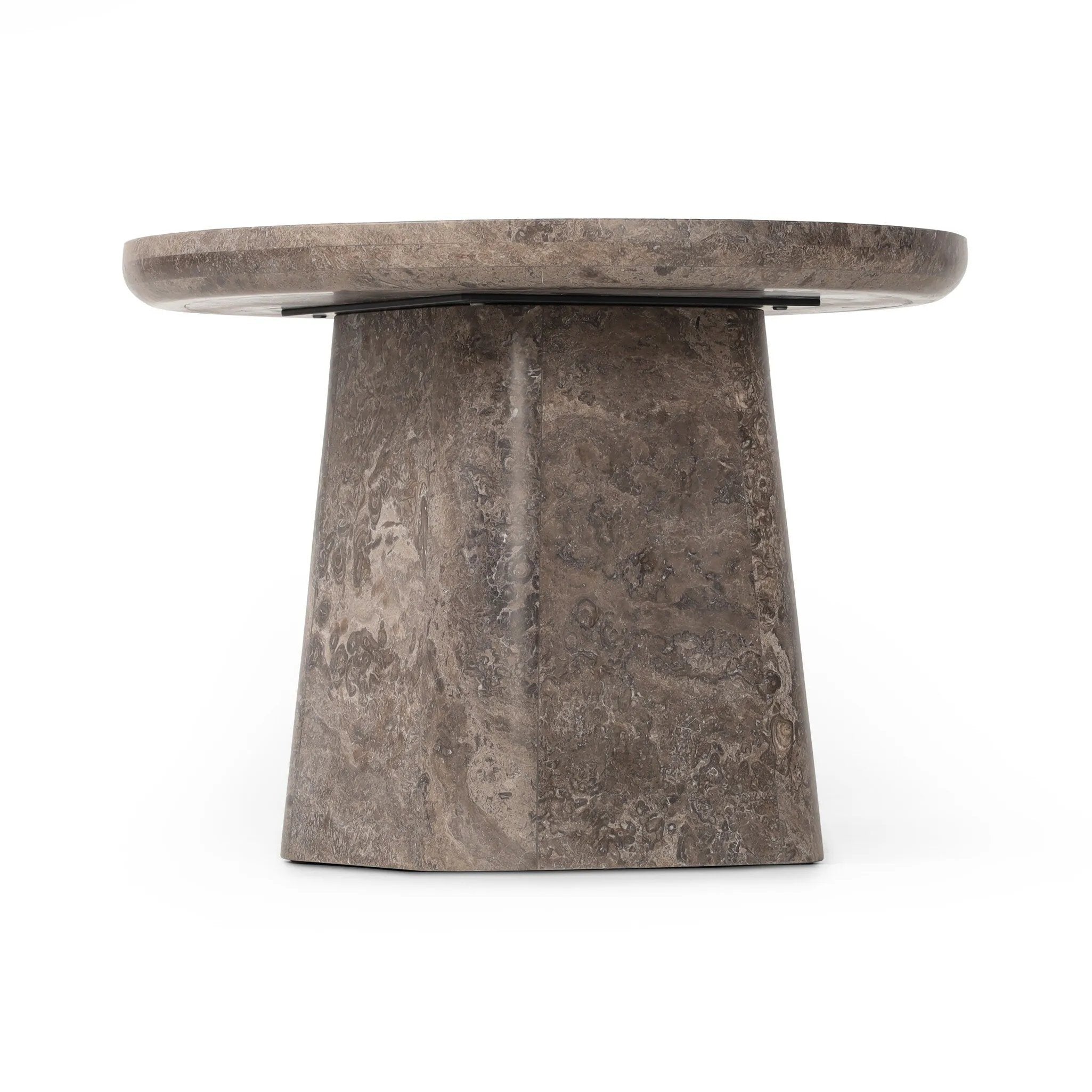 Featuring Zane Warm Grey Marble End Table by Four Hands at Amethyst Home. Ground your living space with a rounded end table of grey-finished marble. With thoughtful design touches like bullnose edging and a tray-style top, this table's detailing crafts an elevated artisan look that's sure to spark conversation. Overall Dimensions: 24.50"w x 24.50"d x 18.00". Amethyst Home provides interior design, new home construction design consulting, vintage area rugs, and lighting in the Park City metro area.