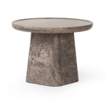 Featuring Zane Warm Grey Marble End Table by Four Hands at Amethyst Home. Ground your living space with a rounded end table of grey-finished marble. With thoughtful design touches like bullnose edging and a tray-style top, this table's detailing crafts an elevated artisan look that's sure to spark conversation. Overall Dimensions: 24.50"w x 24.50"d x 18.00"h. Amethyst Home provides interior design, new home construction design consulting, vintage area rugs, and lighting in the Tampa metro area.