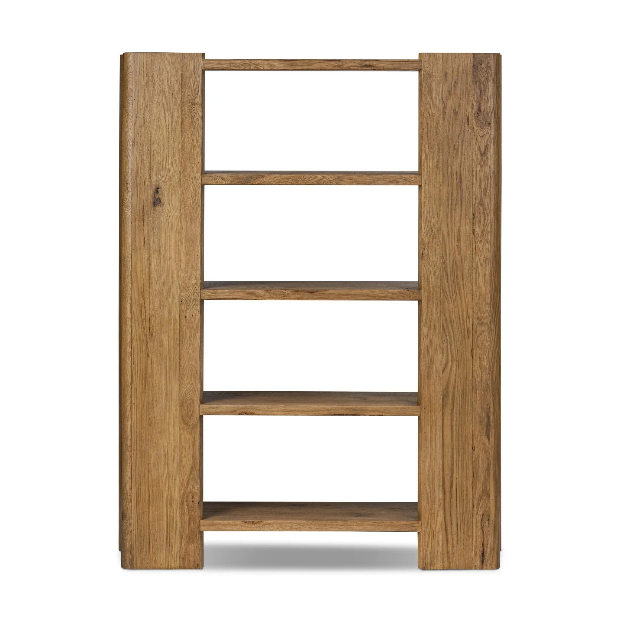 Thick, curvy and rounded sides give this bookcase its playful character inspired by soft Brutalism. Made from light, solid oak, substantial shelving provides generous space for books, photos and keepsakes Amethyst Home provides interior design, new home construction design consulting, vintage area rugs, and lighting in the Monterey metro area.