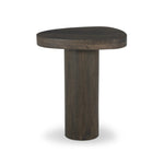 Shape and material share the spotlight in this pedestal-style end table of solid grey oak Amethyst Home provides interior design, new home construction design consulting, vintage area rugs, and lighting in the Tampa metro area.