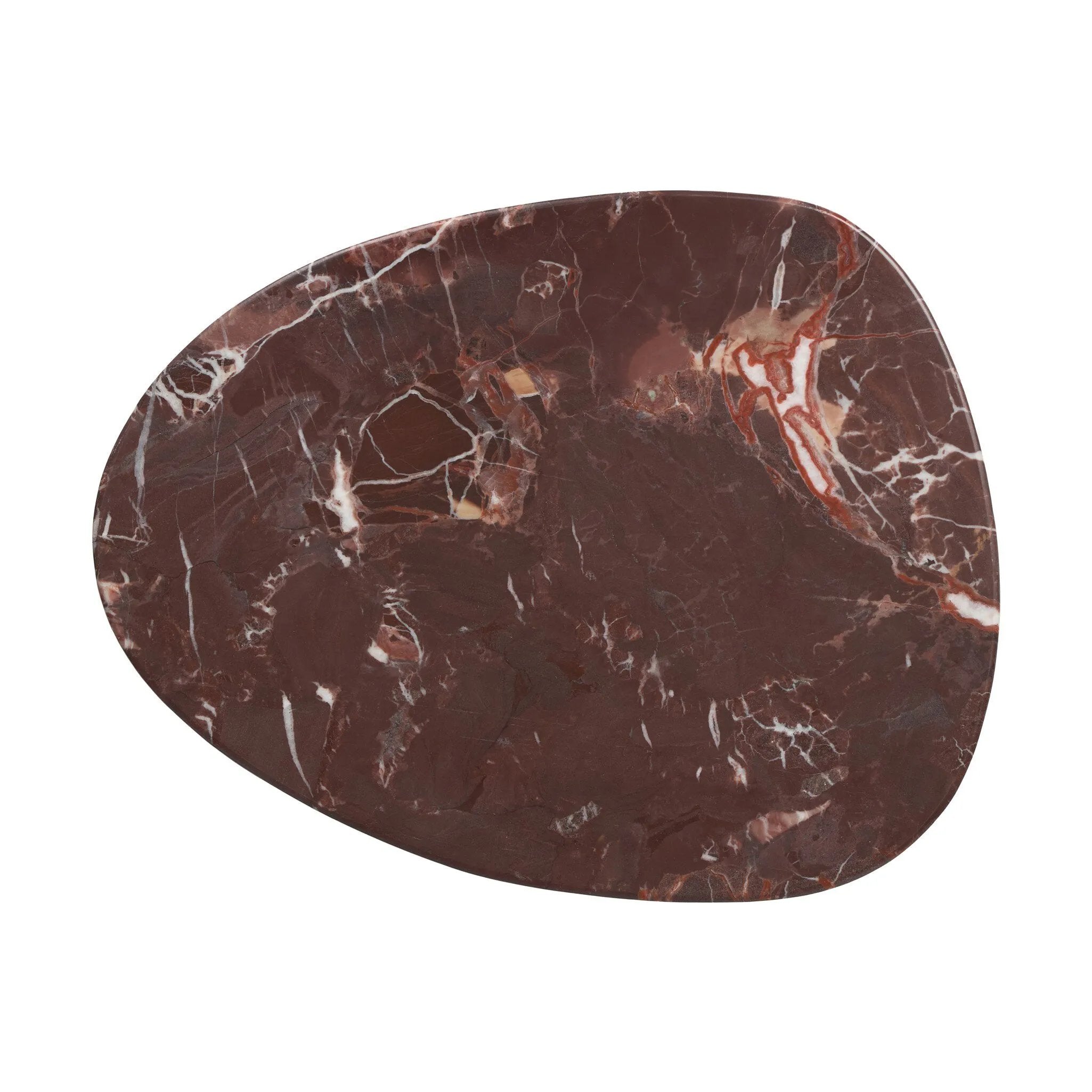 Shape and material share the spotlight in this pedestal-style end table of solid marble finished in a rich merlot with natural veining Amethyst Home provides interior design, new home construction design consulting, vintage area rugs, and lighting in the Washington metro area.