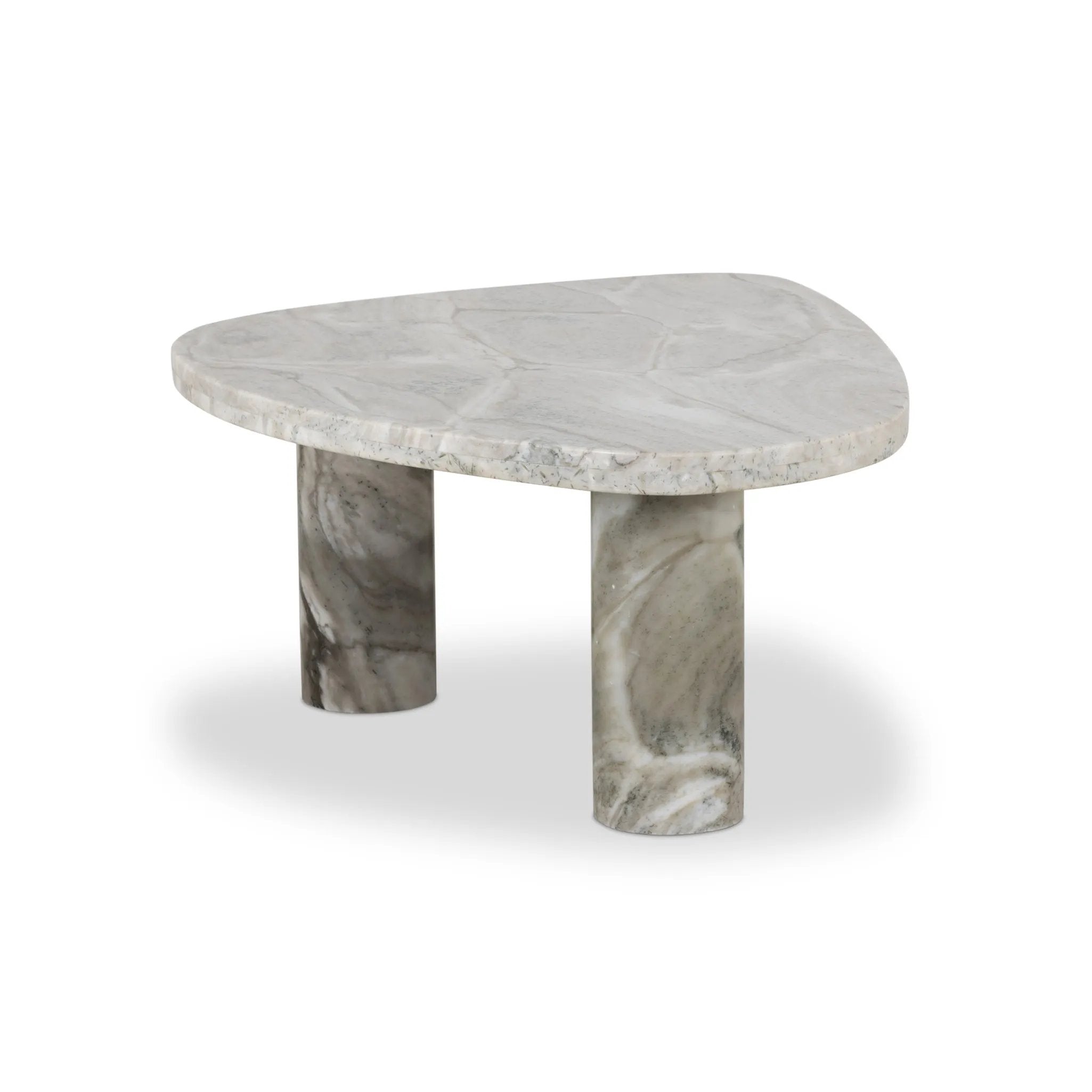 Shape and material share the spotlight in this large, tripod-style onyx coffee table. Turned, pillar legs and dramatic natural veining offer a look of movement. Option to pair with smaller matching table for a nested look Amethyst Home provides interior design, new home construction design consulting, vintage area rugs, and lighting in the Newport Beach metro area.