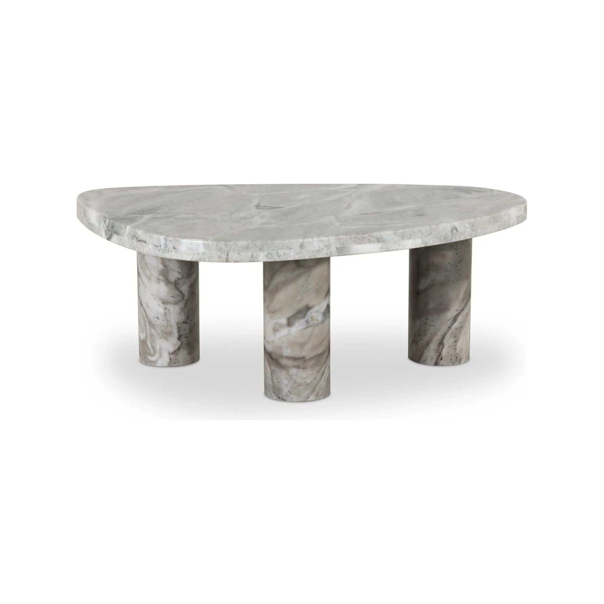 Shape and material share the spotlight in this large, tripod-style onyx coffee table. Turned, pillar legs and dramatic natural veining offer a look of movement. Option to pair with smaller matching table for a nested look Amethyst Home provides interior design, new home construction design consulting, vintage area rugs, and lighting in the San Diego metro area.