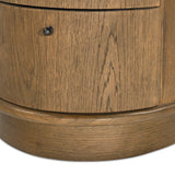 Modern with hints of heritage and Art Deco, crafted of warm, spiced oak. A flexible layering piece that can be styled just about anywhere — as a nightstand or in the entryway or hallway, its slight scale and demilune shape are great for smaller spaces, as its flat back can be styled right up against the wall. Amethyst Home provides interior design, new home construction design consulting, vintage area rugs, and lighting in the Austin metro area.