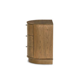 Modern with hints of heritage and Art Deco, crafted of warm, spiced oak. A flexible layering piece that can be styled just about anywhere — as a nightstand or in the entryway or hallway, its slight scale and demilune shape are great for smaller spaces, as its flat back can be styled right up against the wall. Amethyst Home provides interior design, new home construction design consulting, vintage area rugs, and lighting in the Des Moines metro area.
