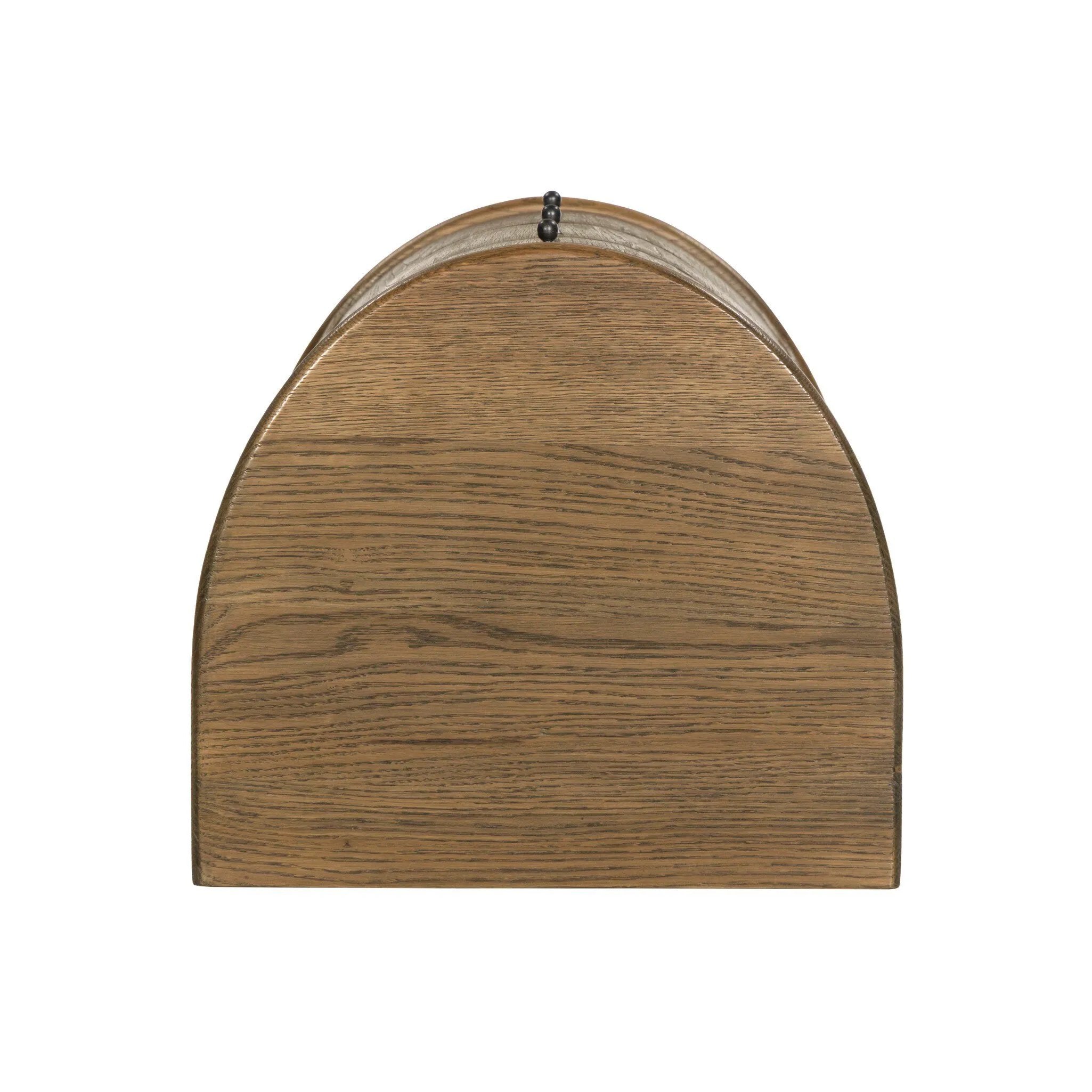 Modern with hints of heritage and Art Deco, crafted of warm, spiced oak. A flexible layering piece that can be styled just about anywhere — as a nightstand or in the entryway or hallway, its slight scale and demilune shape are great for smaller spaces, as its flat back can be styled right up against the wall. Amethyst Home provides interior design, new home construction design consulting, vintage area rugs, and lighting in the Miami metro area.