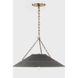 With its exposed metalwork, chain detailing, and unique finish combination, Arcane has an elevated, industrial vibe. The graphite shade feels chic and gives off a warm glow. The Patina Brass hardware, chain, and canopy add a hint of shine that plays wonderfully off the graphite. Amethyst Home provides interior design, new home construction design consulting, vintage area rugs, and lighting in the Houston metro area.