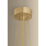 Playing with the concept of jewelry as installation, Bunda mixes structure and fluidity to create eye-catching drama. Finished in Vintage Brass, delicate rope chains dangle and loop across the streamlined arms of this 3- or 9-light chandelier. Amethyst Home provides interior design, new home construction design consulting, vintage area rugs, and lighting in the Miami metro area.