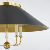 This classic metal shade design feels special with fresh finish combinations and sleek, heritage-inspired details. The contrastiing Aged Brass accents and modern gooseneck arm allow the pendants and sconce an updated, yet classic feel. The tapered shade over a five-light candelabra give the chandelier new traditional appeal. Amethyst Home provides interior design, new home construction design consulting, vintage area rugs, and lighting in the Los Angeles metro area.