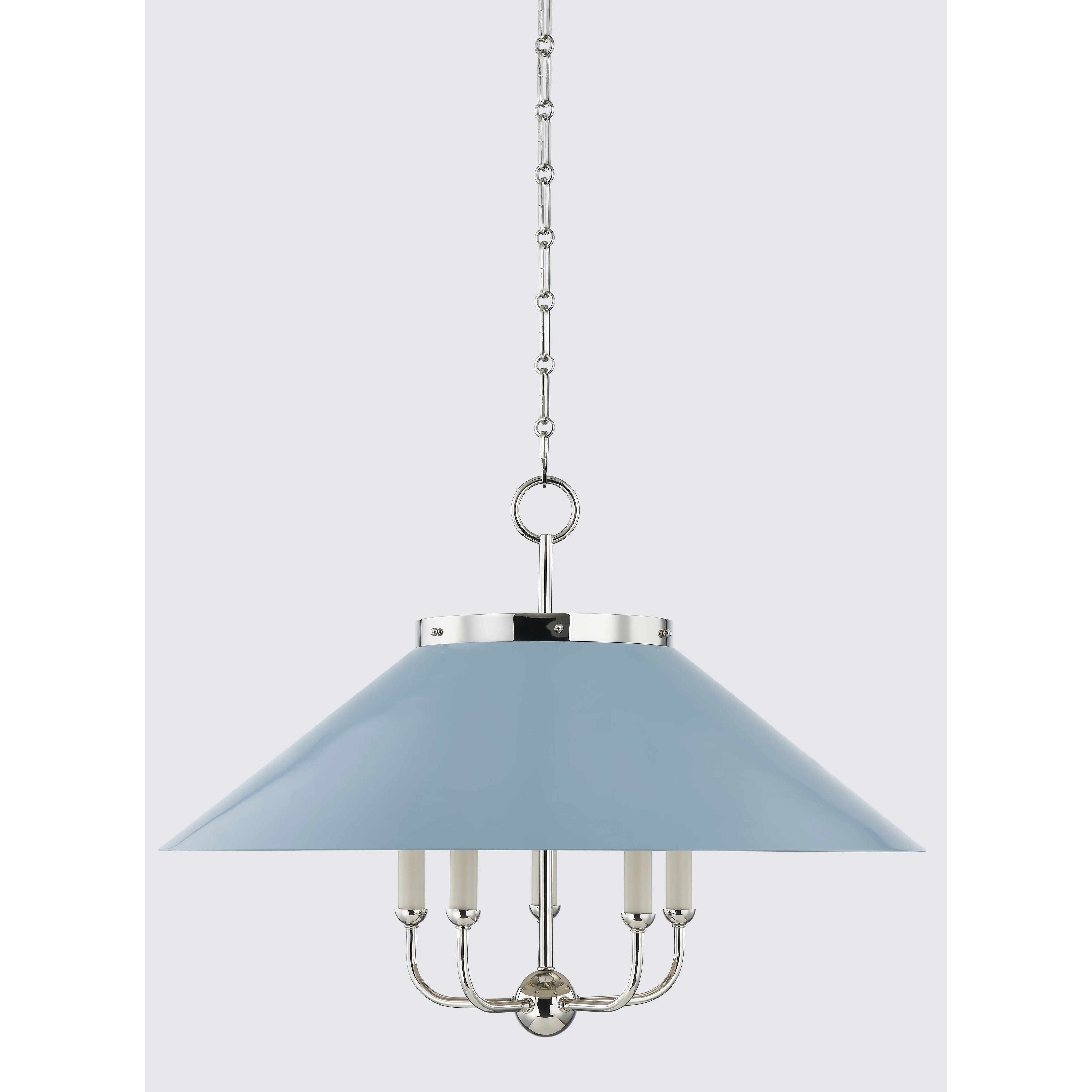 This classic metal shade design feels special with fresh finish combinations and sleek, heritage-inspired details. The contrastiing Aged Brass accents and modern gooseneck arm allow the pendants and sconce an updated, yet classic feel. The tapered shade over a five-light candelabra give the chandelier new traditional appeal. Amethyst Home provides interior design, new home construction design consulting, vintage area rugs, and lighting in the Omaha metro area.