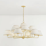 A vintage-inspired silhouette is elevated through thoughtful details in this transitional family. Arranged at varying heights, the overscale white linen tapered shades create a voluminous effect, like a sail billowing in the wind. Ivory trim provides subtle visual interest while remaining fresh and neutral. Amethyst Home provides interior design, new home construction design consulting, vintage area rugs, and lighting in the Boston metro area.