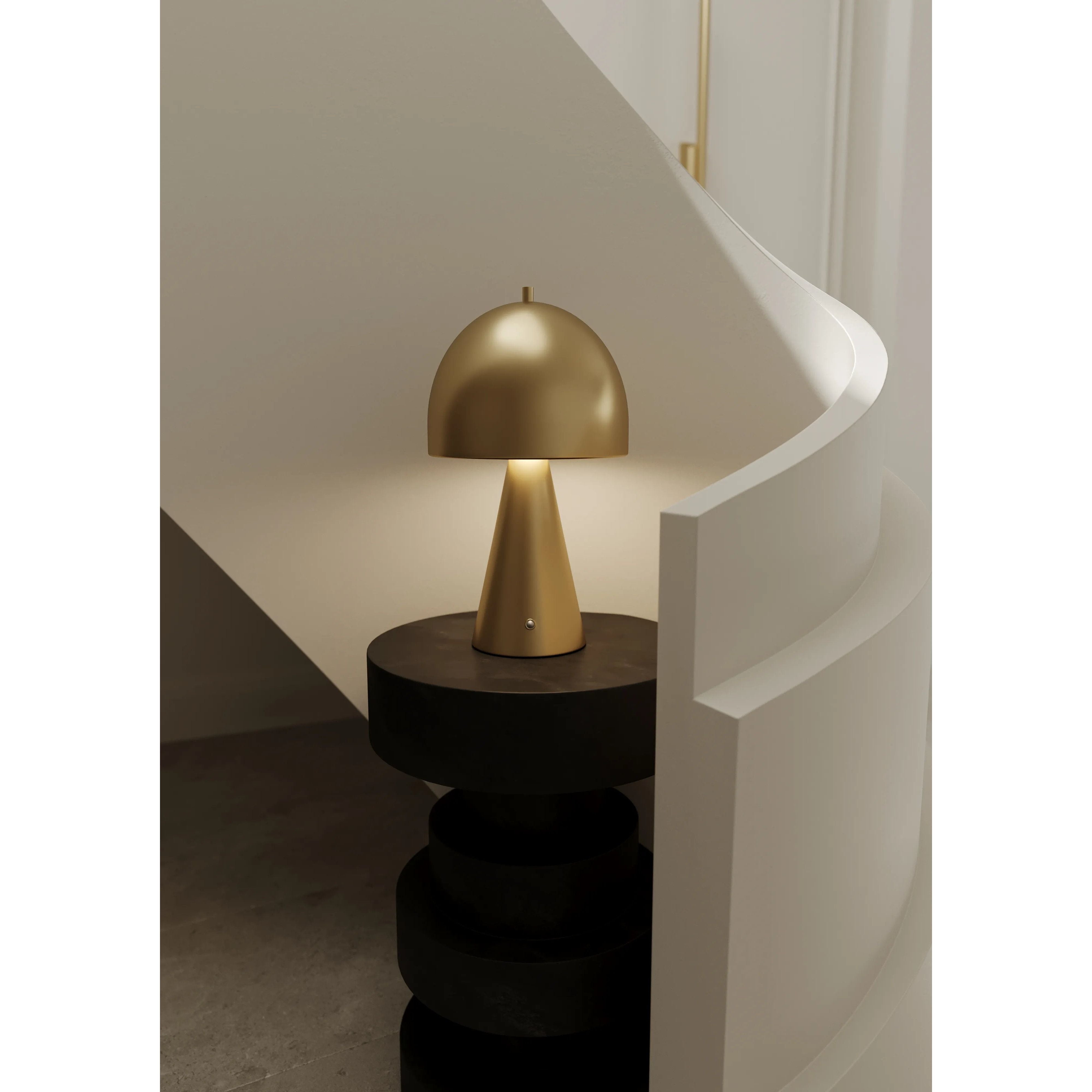 The contrast between the oblong domed shade and the conical base of Hopkinton creates a striking geometric design. Whether this petite lamp is finished in Aged Brass or Distressed Bronze, the on-trend mushroom silhouette adds a dose of personality. Its integrated rechargeable LED light source ensures lasting functionality.  Amethyst Home provides interior design, new home construction design consulting, vintage area rugs, and lighting in the Portland metro area.