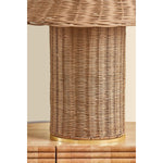 Woven from natural wicker, the Jeanette table lamp channels the inviting spirit of cottagecore with a bold, sculptural silhouette. A textural shade rests on a matching body, with a rim of decorative Aged Brass glimmering at the base. Perfect for a console, end table, or bedside, Jeanette infuses any space with a dose of charm Amethyst Home provides interior design, new home construction design consulting, vintage area rugs, and lighting in the Laguna Beach metro area.