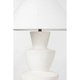 A series of three stacked, bowl-like shapes in ivory texture ceramic give this table lamp an organic, hand-crafted silhouette. The tapered off-white linen shade and Patina Brass accents add to the warm, natural beauty. Amethyst Home provides interior design, new home construction design consulting, vintage area rugs, and lighting in the Kansas City metro area.