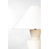 A series of three stacked, bowl-like shapes in ivory texture ceramic give this table lamp an organic, hand-crafted silhouette. The tapered off-white linen shade and Patina Brass accents add to the warm, natural beauty. Amethyst Home provides interior design, new home construction design consulting, vintage area rugs, and lighting in the Miami metro area.
