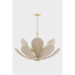 Inspired by the softly layered petals of a coneflower, this whimsical pendant blooms in mid-air to create an airy centerpiece. The natural linen shades of Nadine curl into a staggered, domed array that conceals the inner light source. Elegantly suspended from a refined Aged Brass rod and chain, Nadine is a botanic delight for the modern home.  Amethyst Home provides interior design, new home construction design consulting, vintage area rugs, and lighting in the Salt Lake City metro area.