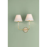 The refined framework and soft, tailored shades of Wedgewood evoke a sense of timeless, European charm. Available with one or two lights, this sconce features a classic shape, mixed finishes, and gently curved metalwork. Amethyst Home provides interior design, new home construction design consulting, vintage area rugs, and lighting in the Houston metro area.