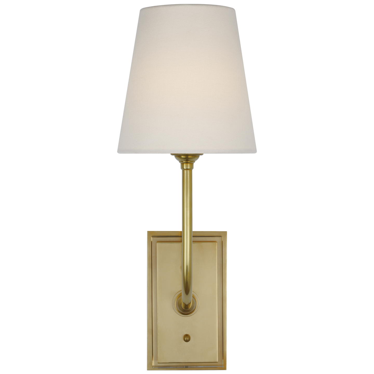 Featuring Hulton 17" Cordless Single Sconce Hand-Rubbed Antique Brass by Visual Comfort at Amethyst Home. Hulton 17" Cordless Single Sconce in Hand-Rubbed Antique Brass with Linen Shade
Overall Dimensions: 6.5" L x 6.5" W x 17.75" H
Weight : 6 lbs.. Amethyst Home provides interior design, new construction, custom furniture, and area rugs in the Alpharetta metro area