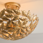 Featuring Kelan Semi Flush Mount Antique Gild by Visual Comfort at Amethyst Home. The elegant forms of motif leaves give this radiant chandelier a vintage-inspired aesthetic that can instantly elevate any interior with classic appeal.
Overall Dimensions: 16" L x 16" W x 10.125" H. Amethyst Home provides interior design, new construction, custom furniture, and area rugs in the Laguna Beach metro area