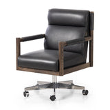 Featuring Levi Bosa Black Desk Chair by Four Hands at Amethyst Home. An Amethyst fave -- the Levi Black Leather Desk Chair is modern yet inviting.  Gorgeous black leather with a sleek side profile, this desk chair will elevate your office.
Overall Dimensions: 22.00"w x 27.00"d x 34.00"hWeight : 41.89 lbsMaterials : Top Grain Leather, Aluminum, Solid Ash. Amethyst Home provides interior design, new construction, custom furniture, and area rugs in the Houston metro area
