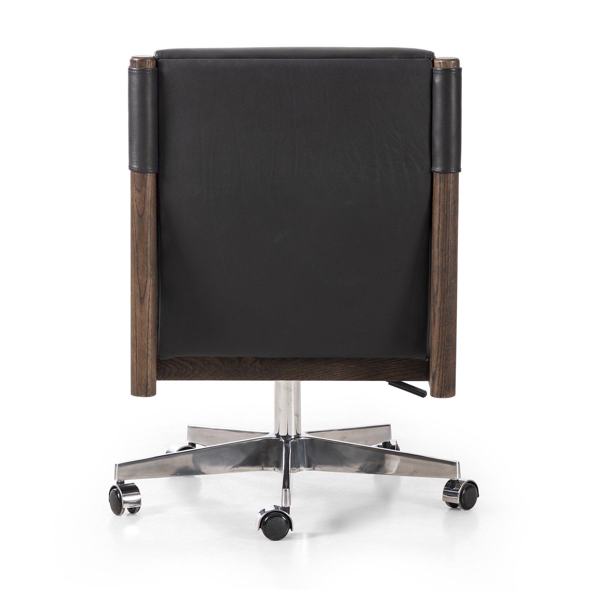 Featuring Levi Bosa Black Desk Chair by Four Hands at Amethyst Home. An Amethyst fave -- the Levi Black Leather Desk Chair is modern yet inviting.  Gorgeous black leather with a sleek side profile, this desk chair will elevate your office.
Overall Dimensions: 22.00"w x 27.00"d x 34.00"hWeight : 41.89 lbsMaterials : Top Grain Leather, Aluminum, Solid Ash. Amethyst Home provides interior design, new construction, custom furniture, and area rugs in the Tampa metro area
