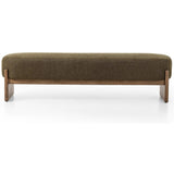 Featuring Kirby Sutton Olive Accent Bench by Four Hands at Amethyst Home. Style this modern accent bench just about anywhere. A cradle base of wire-brushed parawood supports heavily textured upholstered seating.Overall Dimensions: 75.50"w x 20.50"d x 20.50"hWeight : 67.24 lbsMaterials: 100% Polyester, Solid Parawood, Poplar Plywood. Amethyst Home provides interior design, new home construction design consulting, vintage area rugs, and lighting in the Seattle metro area.