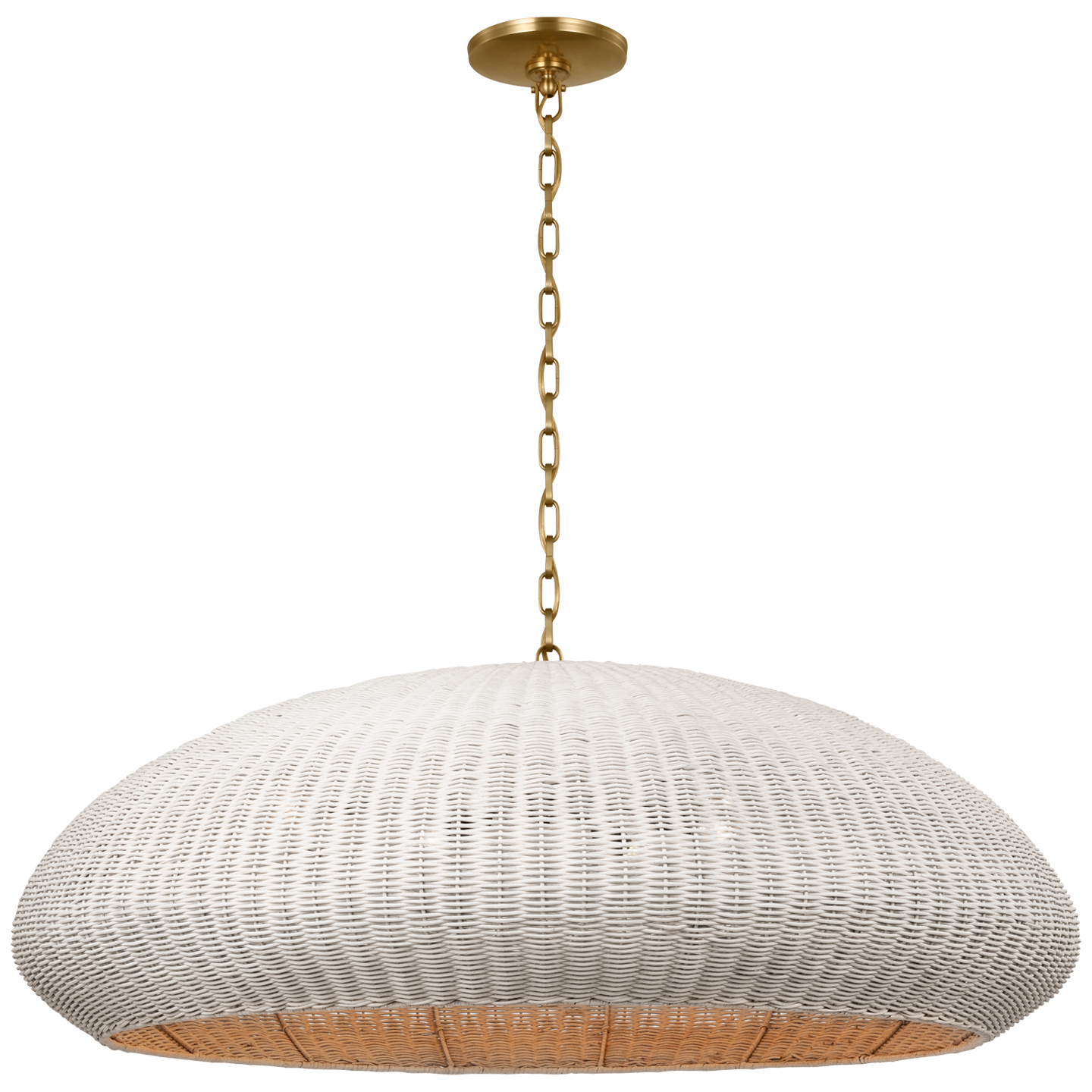 Featuring Kokomo 44" Wide Pendant Antique-Burnished Brass by Visual Comfort at Amethyst Home. Our Kokomo pendant, crafted in antique-burnished brass, adds a touch of sophistication to any space. Suspended from a 44" wide frame, the pendant exudes elegance and exclusivity. Elevate your decor with this statement piece, reminiscent of the golden age of luxury and art.
Overall Dimensions. Amethyst Home provides interior design, new construction, custom furniture, and area rugs in the Dallas metro area