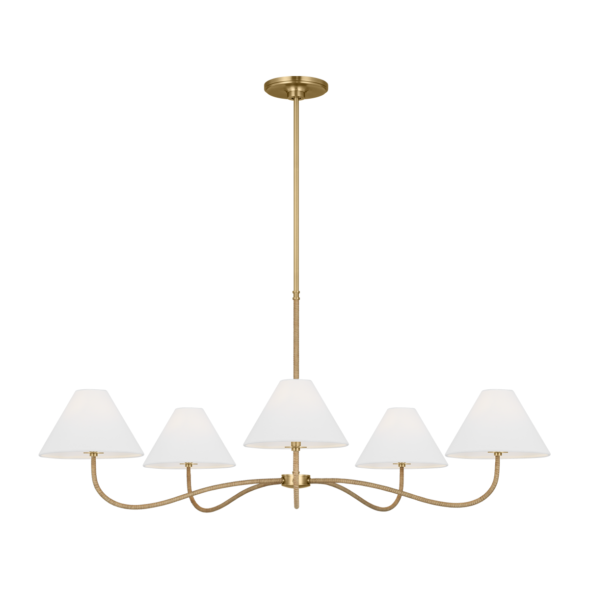 Featuring Laguna Grand Chandelier Burnished Brass by Visual Comfort at Amethyst Home. The sinuous forms of Jean Royere inspire the Laguna series, showcases a tight woven design that transitions to the shade
Overall Dimensions: 51.5" L x 51.5" W x 79" H. Amethyst Home provides interior design, new construction, custom furniture, and area rugs in the Seattle metro area