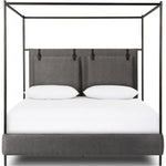 Featuring Leigh San Remo Ash Canopy Bed by Four Hands at Amethyst Home. Safari styling gets refreshed with ash grey fabric and leather straps that secure decorative suspended headboard pillows. Box spring required. This bed is not compatible with an adjustable mattress.KingOverall Dimensions: 80.75"w x 84.75"d x 82.25"hWeight: 212.74 lbsQueenOverall Dimens. Amethyst Home provides interior design, new home construction design consulting, vintage area rugs, and lighting in the Alpharetta metro area.