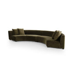 Featuring Liam Surrey Olive Sectional by Four Hands at Amethyst Home. Eye-catching around every curve. A sophisticated take on sleek Italian design, velvety olive covering fashions a crescent for shapely effect with clever modularity.Overall Dimensions: 176.50"w x 66.50"d x 29.00"hWeight : 254.42 lbsMaterials : 76.8% Cotton, 23.2% Polyester, Solid Birch. Amethyst Home provides interior design, new construction, custom furniture, and area rugs in the Monterey metro area