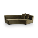 Featuring Liam Surrey Olive Sectional by Four Hands at Amethyst Home. Eye-catching around every curve. A sophisticated take on sleek Italian design, velvety olive covering fashions a crescent for shapely effect with clever modularity.Overall Dimensions: 176.50"w x 66.50"d x 29.00"hWeight : 254.42 lbsMaterials : 76.8% Cotton, 23.2% Polyester, Solid Birch. Amethyst Home provides interior design, new construction, custom furniture, and area rugs in the Portland metro area