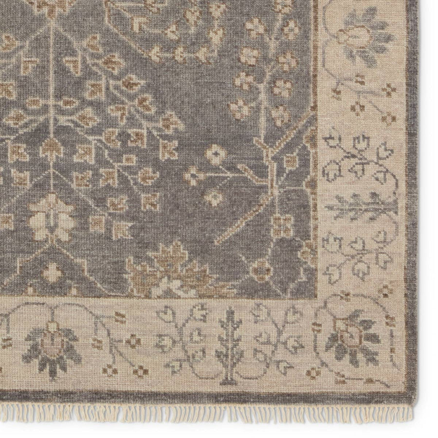 Inspired by traditional Oushak textiles, the elegant Liberty Reagan hand-knotted wool rug offers a timeless aesthetic to modern homes. A fresh and muted gray color palette lightens spaces, while the intricate floral pattern and border detail embraces a classic look. Amethyst Home provides interior design, new home construction design consulting, vintage area rugs, and lighting in the x metro area.