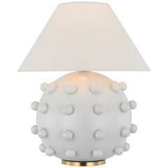 Featuring Linden Plaster White Medium Orb Table Lamp by Visual Comfort at Amethyst Home. The Linden is an exploration of bold forms in a simple palette of rich metallic accents, with white and black. Modern and sophisticated curved lines and spherical silhouettes contrast with straight edges to lend interiors a contemporary Kelly Wearstler accent.
Overall Dimensions: 21" L x 21" W x . Amethyst Home provides interior design, new construction, custom furniture, and area rugs in the Dallas metro area