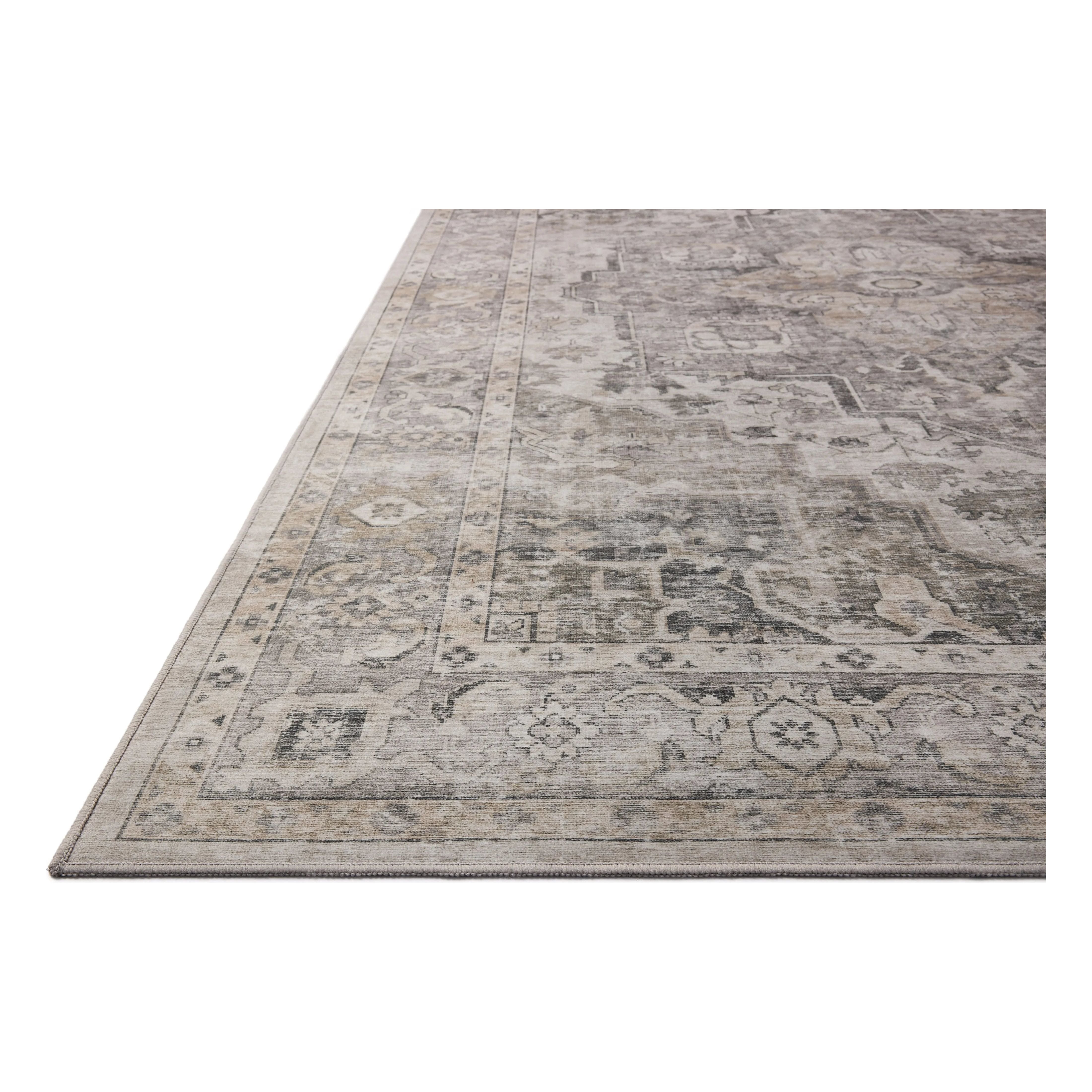 Featuring Amber Lewis x Loloi Josie Silver / Natural Rug by Loloi at Amethyst Home. The Josie Collection is a machine-washable area rug with an exceptional design by Amber Lewis x Loloi. The rugs beautiful, vintage-inspired motifs in rich, earthy tones raise the standard for washable rugs. This collection is power-loomed of polyester in China and OEKO-TEX c. Amethyst Home provides interior design, new home construction design consulting, vintage area rugs, and lighting in the Nashville metro area.