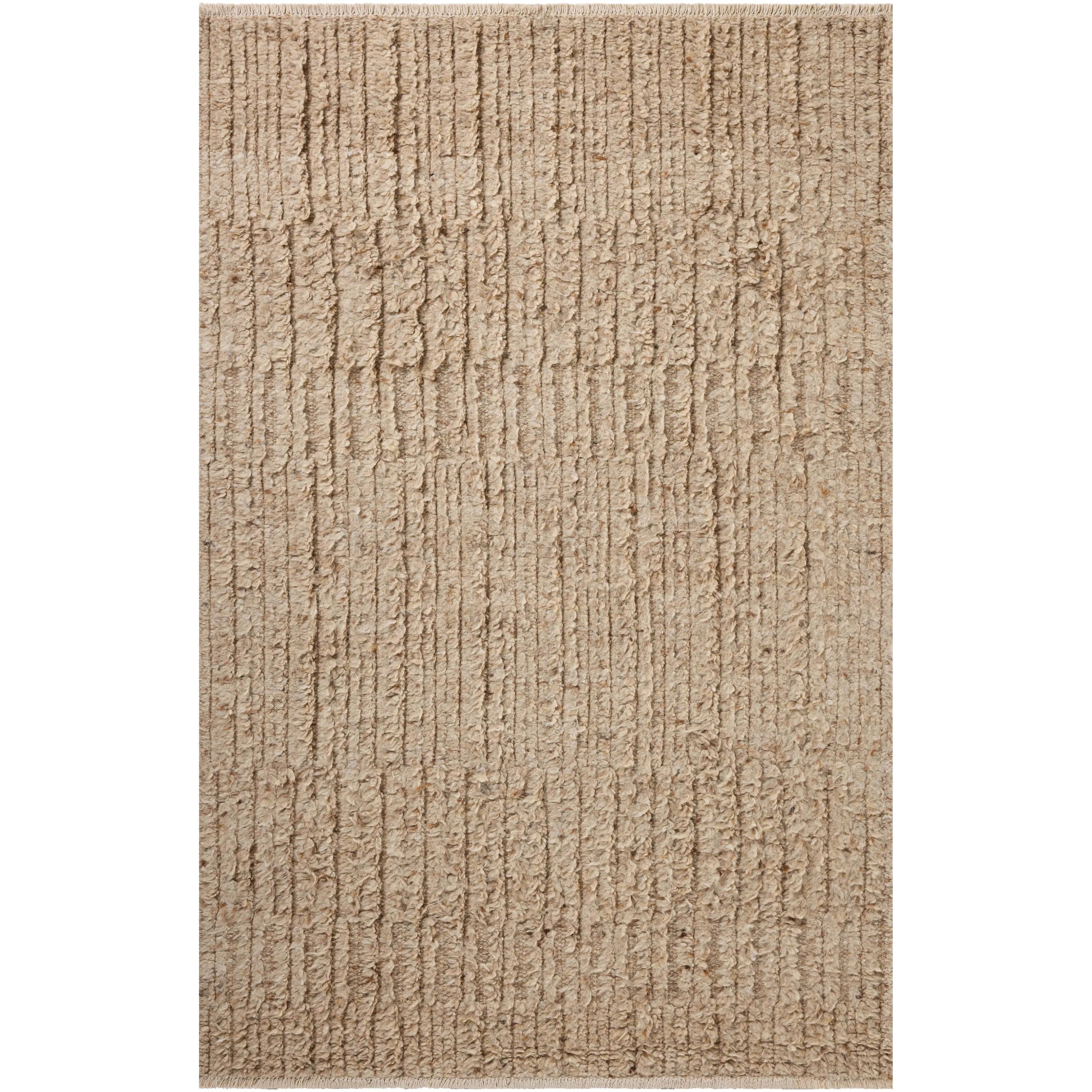 Irresistible to walk upon, the Dana Sand Rug by Brigette Romanek x Loloi has a high-low texture that alternates between a subtly shaggy pile and a soft base. Horizontal broken stripes give the area rug a fresh and energized structure, while a finish of fringe along the edges accentuates its sense of movement. Amethyst Home provides interior design, new home construction design consulting, vintage area rugs, and lighting in the Portland metro area.