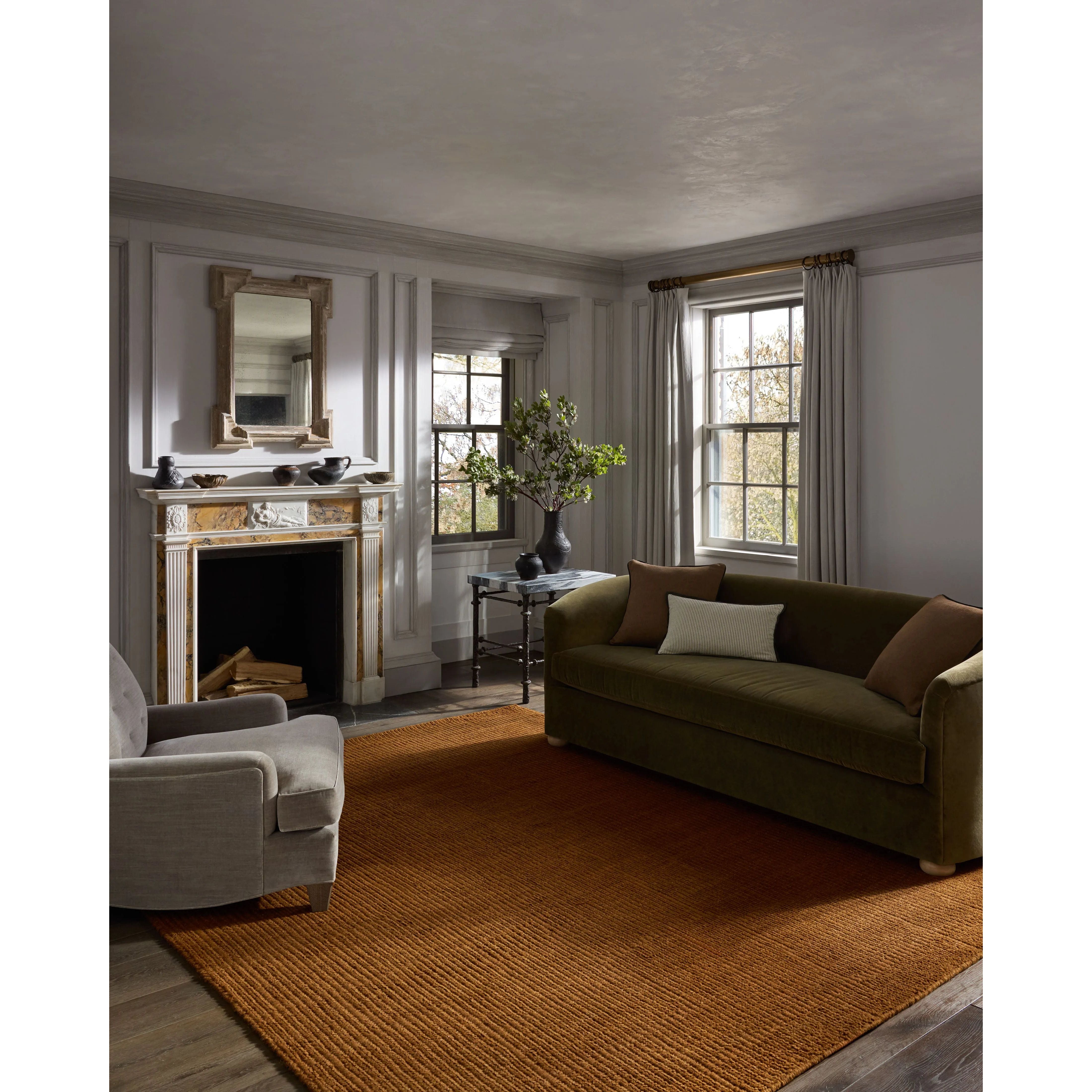 The Greenwich Collection by Jeremiah Brent x Loloi is a beautifully textured solid-toned area rug with subtle pile variation. Jeremiah loves this collection for its rich colors rooted in nature and a blended wool-and-cotton pile that’s softer and more malleable than typical wool. Amethyst Home provides interior design, new home construction design consulting, vintage area rugs, and lighting in the Kansas City metro area.