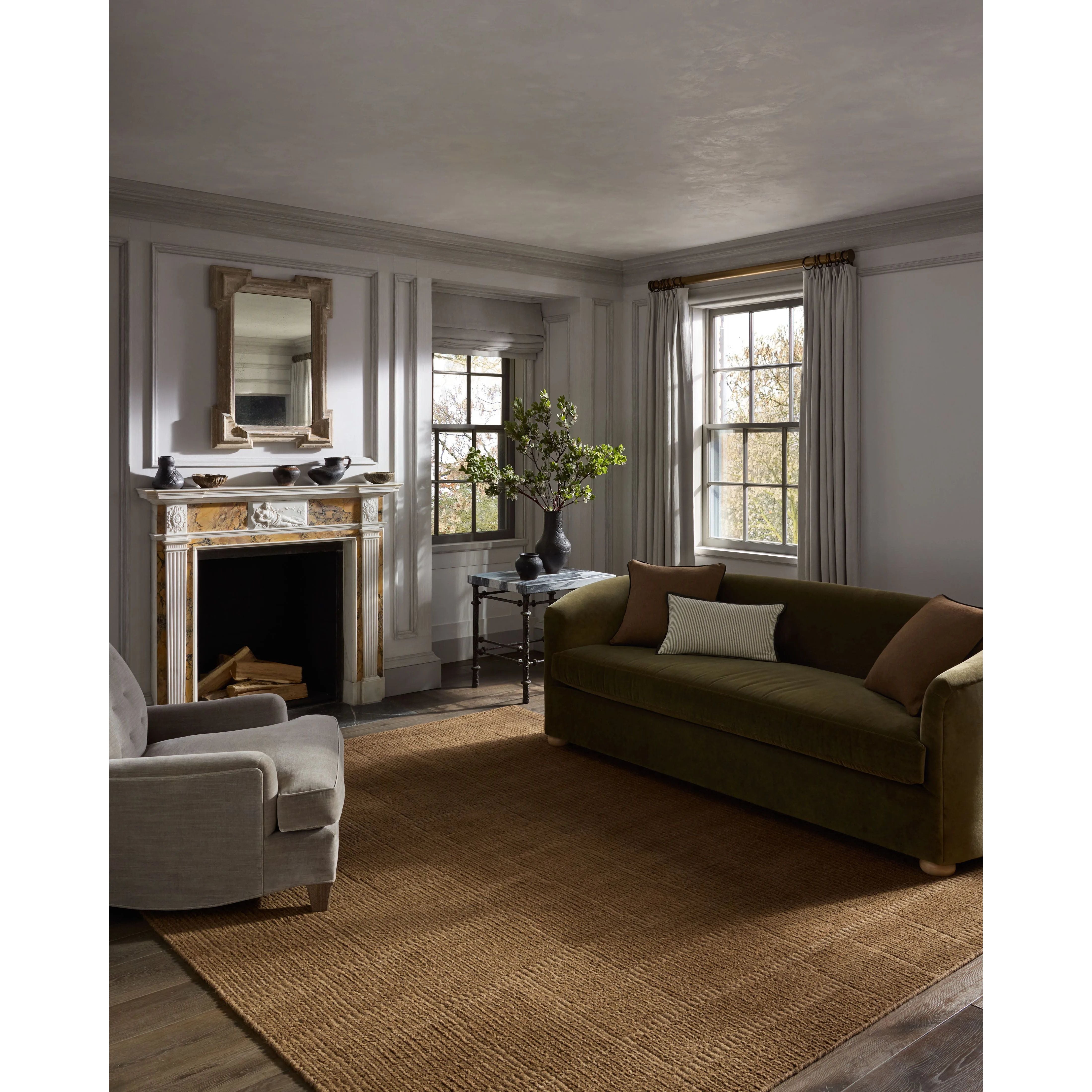 The Greenwich Collection by Jeremiah Brent x Loloi is a beautifully textured solid-toned area rug with subtle pile variation. Jeremiah loves this collection for its rich colors rooted in nature and a blended wool-and-cotton pile that’s softer and more malleable than typical wool. Amethyst Home provides interior design, new home construction design consulting, vintage area rugs, and lighting in the Los Angeles metro area.