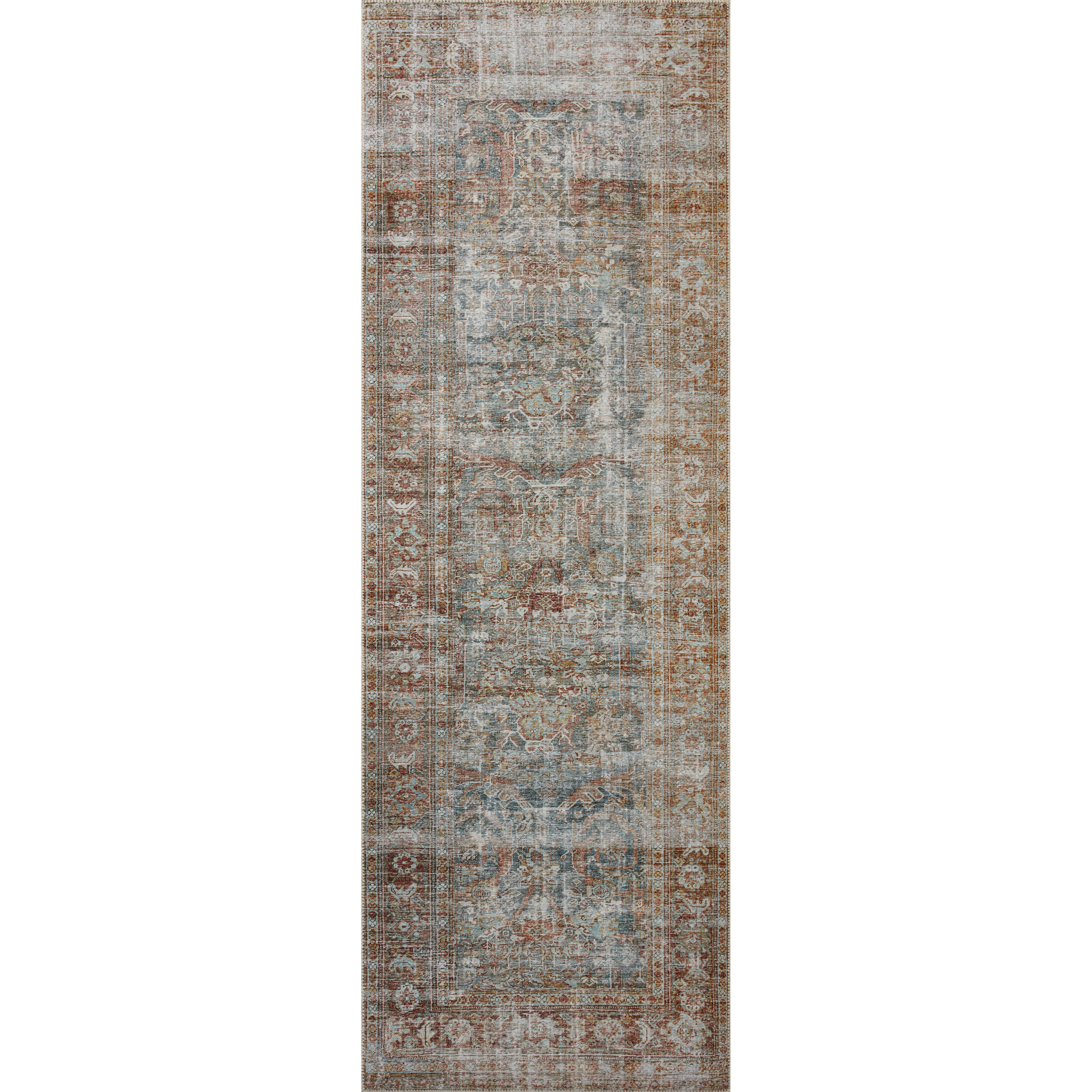 Durable, low pile, and soft underfoot, this rug is inspired by classic vintage and antique rugs. The Jules Chris Loves Julia Lagoon / Brick rug from Loloi features a beautiful vintage pattern and patina. The rug is easy to clean and maintain and perfect for living rooms, dining rooms, hallways, and kitchens!