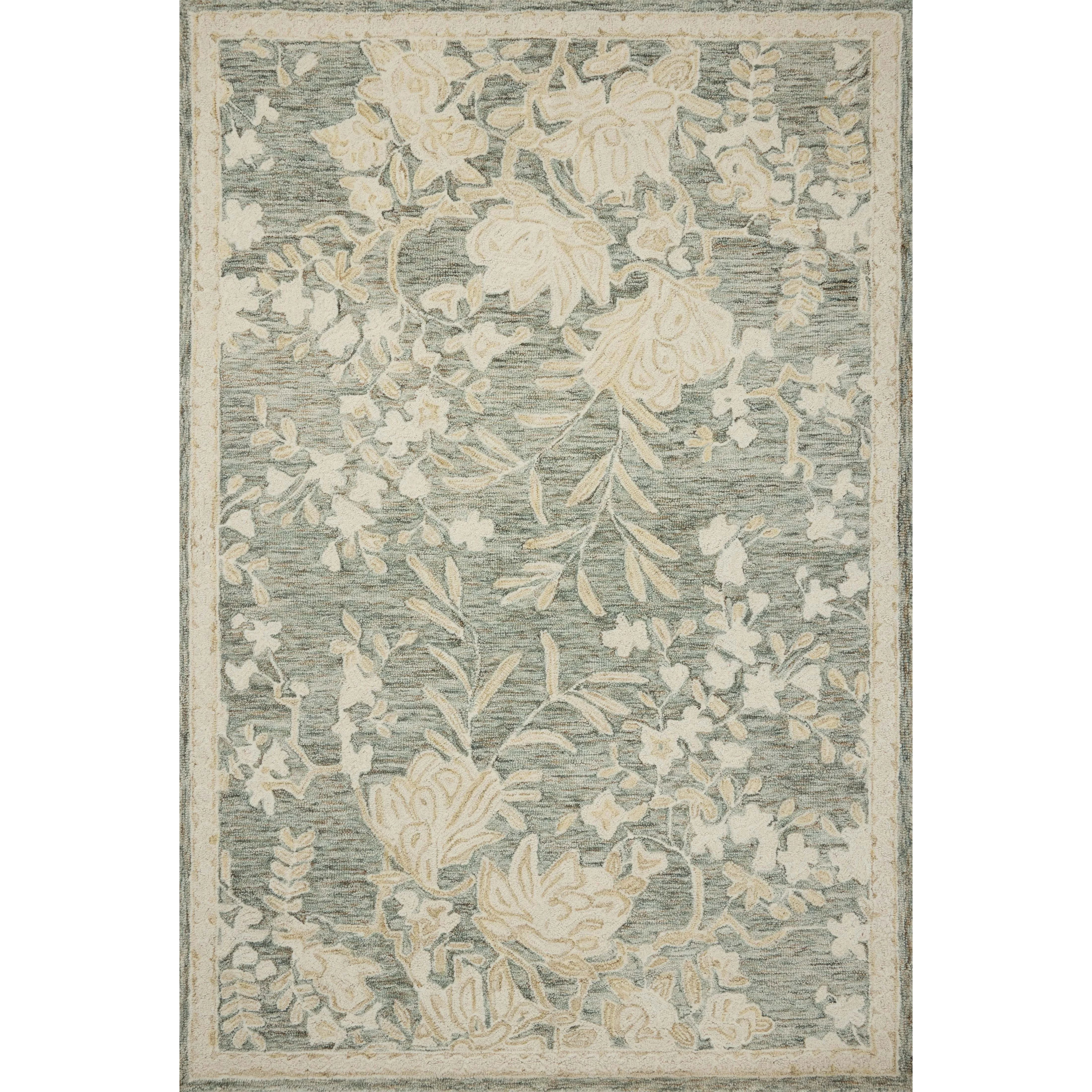 The Lenore Collection is a floral wool area rug with a two-toned design for elegant home decor. The rug's intricate linework is cut pile and the base is looped yarn, which gives the florals a slightly raised appearance and lovely depth. Amethyst Home provides interior design, new home construction design consulting, vintage area rugs, and lighting in the Houston metro area.