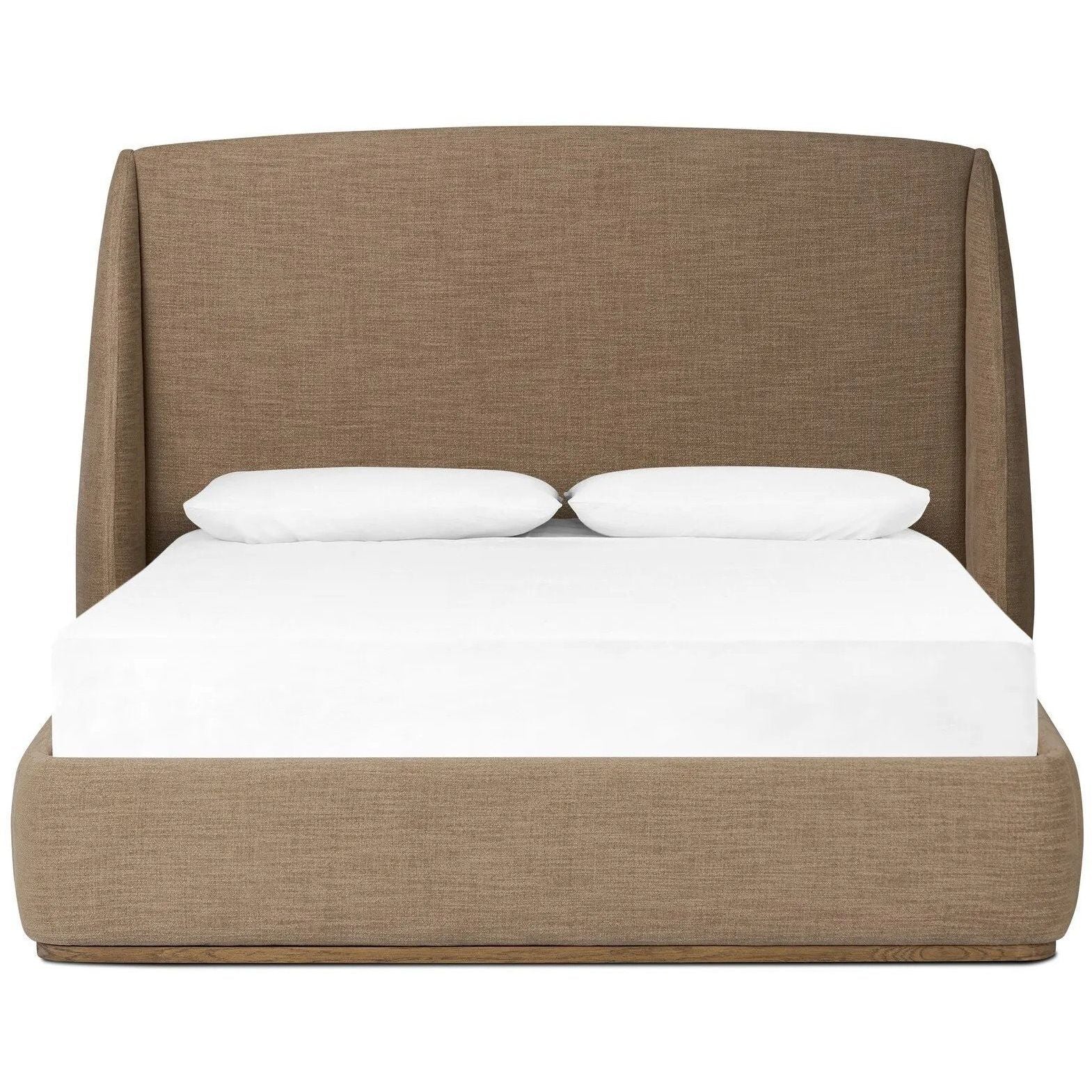 Featuring Maeve Laken Taupe Upholstered Bed by Four Hands at Amethyst Home. Clean lines meet contoured curves for a timeless bedroom look. A petal-shaped shelter overlaps side rails for a unique,  comforting silhouette. Fully upholstered in a versatile taupe that complements a wide range of color palettes. Overall Dimensions: Queen:
70.50"w x 88.50"d x 48.5. Amethyst Home provides interior design, new home construction design consulting, vintage area rugs, and lighting in the Calabasas metro area.