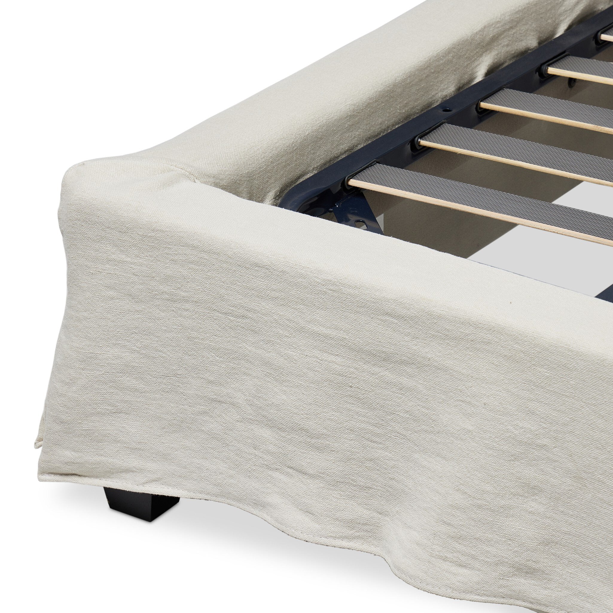 Featuring Meryl Broadway Mist Slipcover Bed by Four Hands at Amethyst Home. Inspired by the curved silhouette of the camel-back sofa, this classic shape is updated with the casual look of a slipcover. Slipcovered styles are fully removable and machine-washable for easy care.KingOverall Dimensions: 86.50"w x 89.00"d x 52.50"hWeight: 217.59 lbsQueenOverall Dimensions: 70.00"w x 89.00"d . Amethyst Home provides interior design, new construction, custom furniture, and area rugs in the Tampa metro area